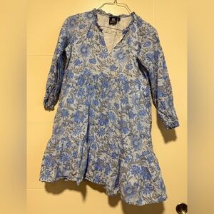 Madison Mathews Tiered Blue Dress Floral Flowy Boho Cottage Size S